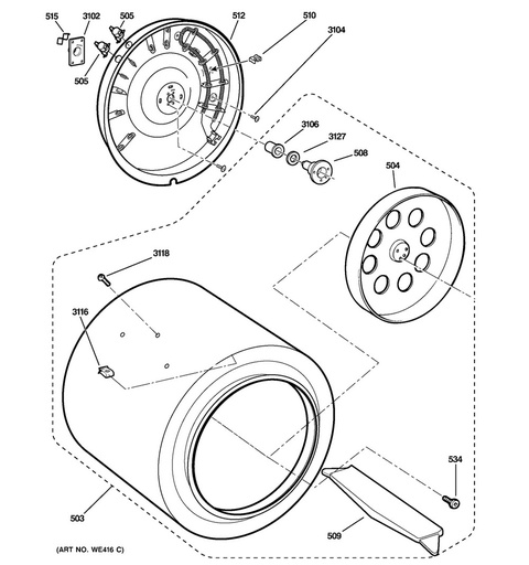 GE Dryer Drum Assembly - WW01F01467