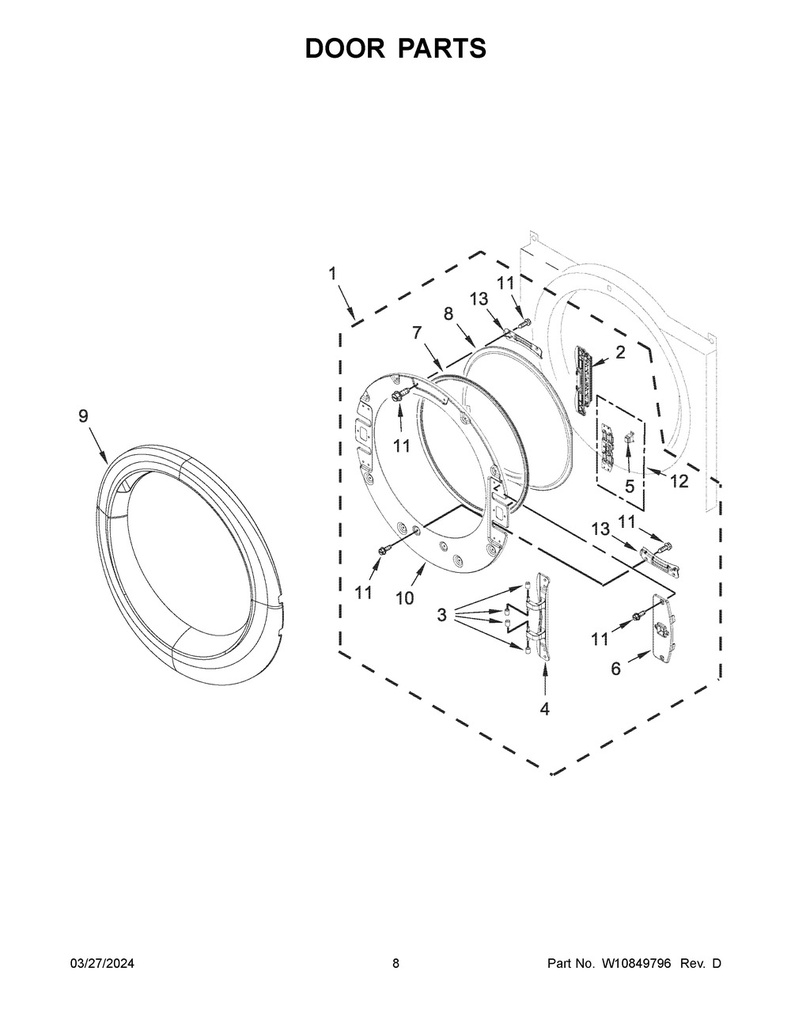 Whirlpool Dryer Door Hinge Cap Bushing - WPW10208398, Replaces: W10208398
