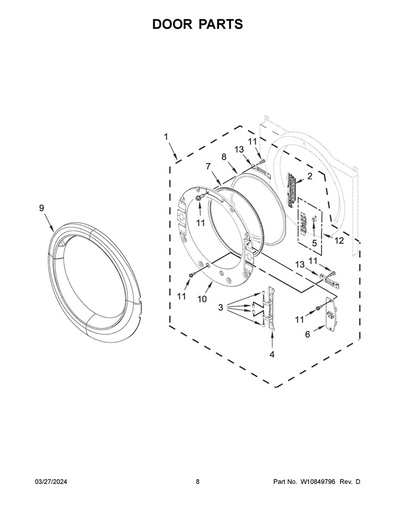 Whirlpool Dryer Door Hinge Cap Bushing - WPW10208398, Replaces: W10208398