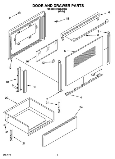 Whirlpool Range /Oven Range Outer Oven Door Panel & Glass, White - WP9781782PW