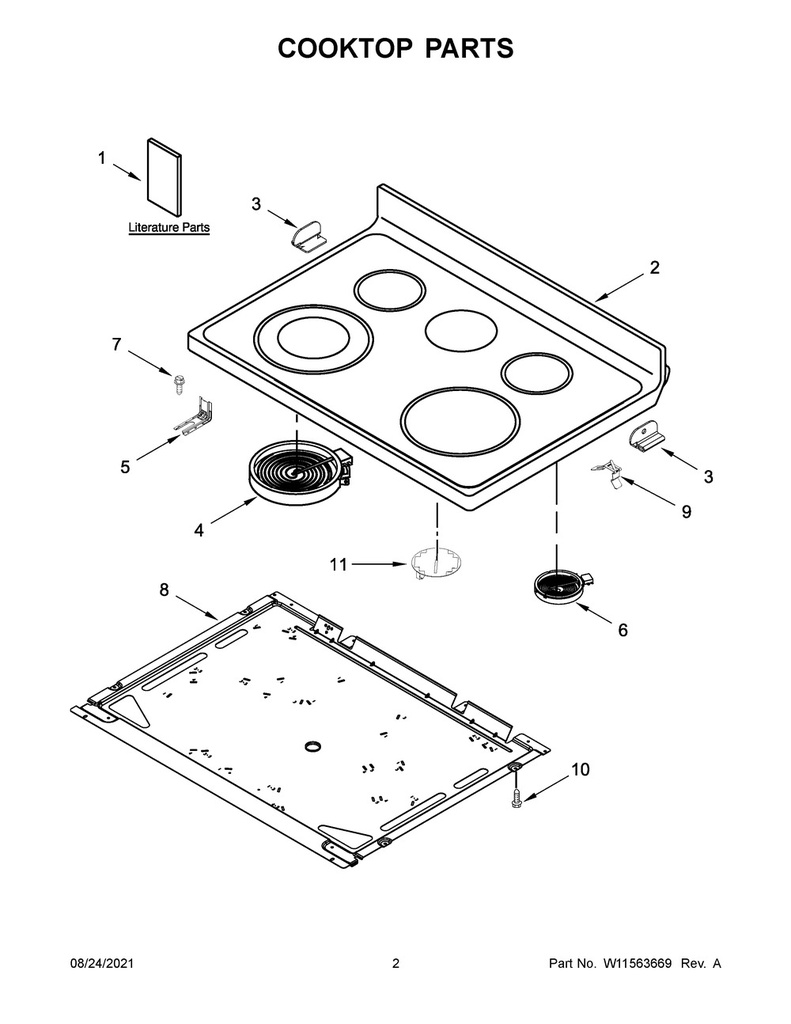 Whirlpool Range /Oven Main Glass Cooktop (Black) - W11548507, Replaces: W11527499