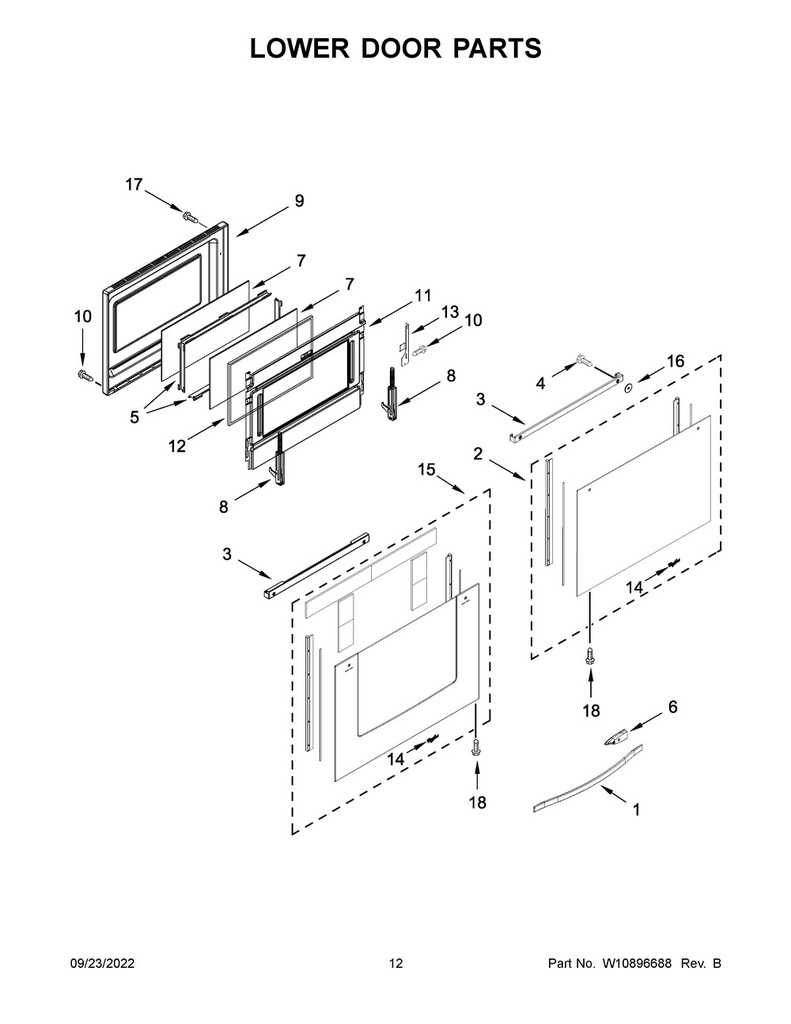 Whirlpool Range /Oven Door Handle (Stainless) - WPW10618239, Replaces: W10254687