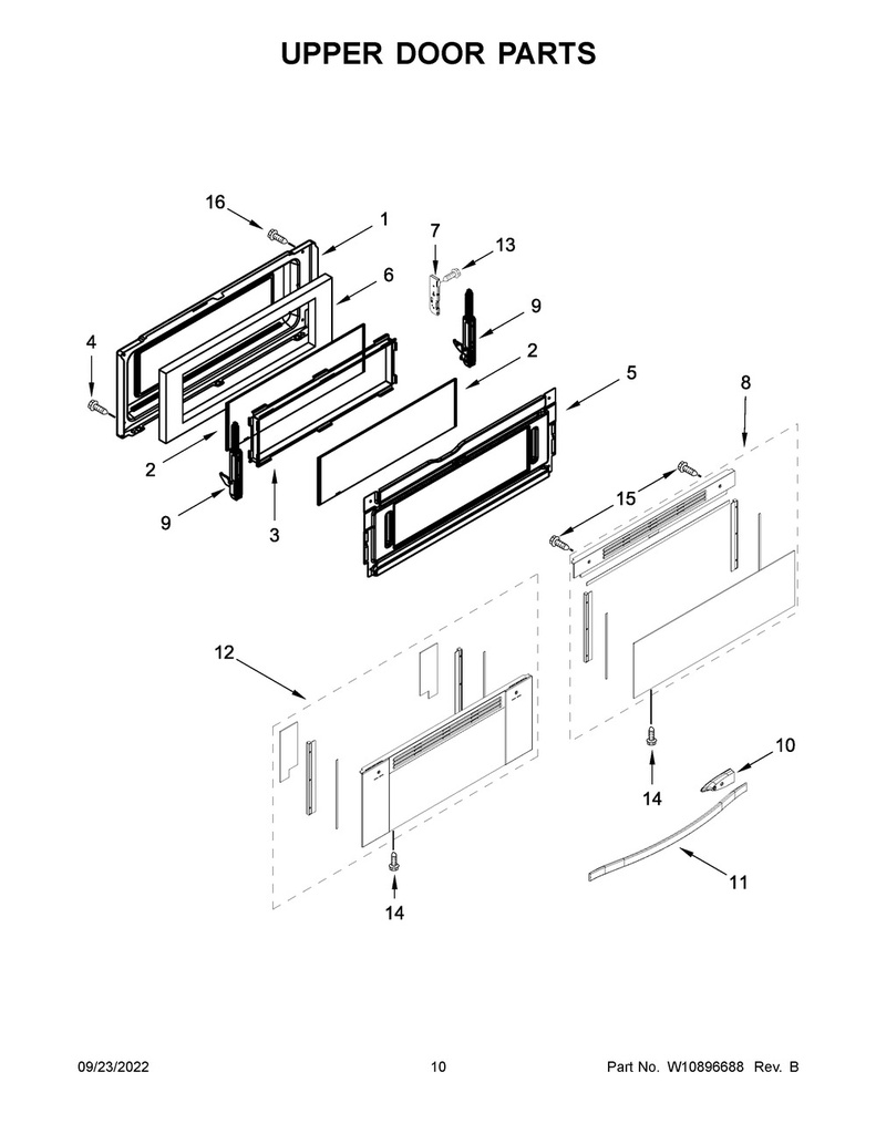 Whirlpool Range /Oven Upper Door Hinge (Left) - WPW10485733, Replaces: W10485733