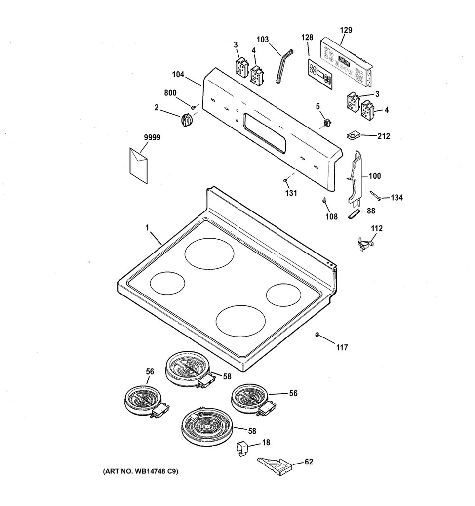 GE Range /Oven Range Main Cooktop Glass Assembly, Black - WS01L01543, Replaces: WS01L19589