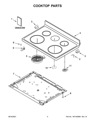 Whirlpool Range /Oven Main Glass Cooktop (Black) - W11183708, Replaces: W11034836