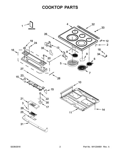 Whirlpool Range /Oven Range Main Cooktop, Black - W10751487