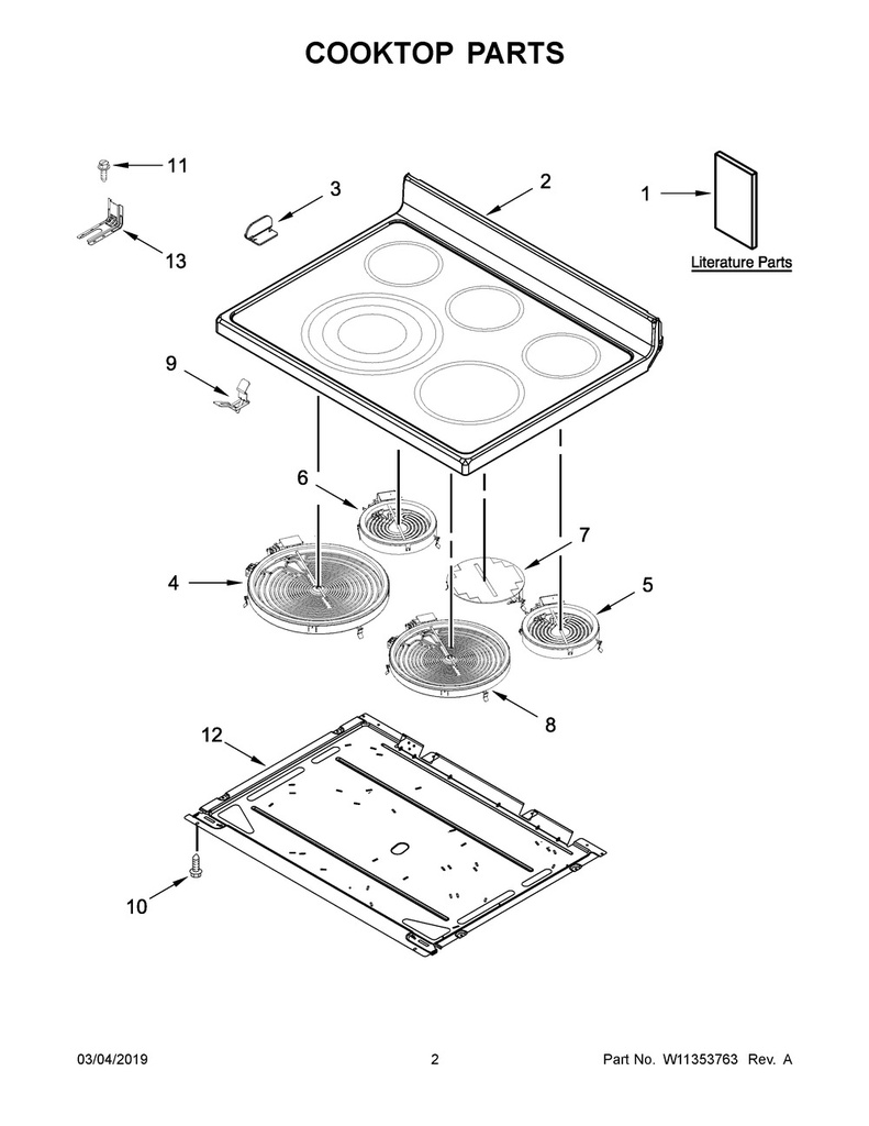 Whirlpool Range /Oven Glass Main Cooktop (Black) - W10872562, Replaces: W10828424