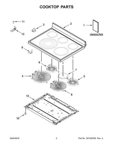 Whirlpool Range /Oven Glass Main Cooktop (Black) - W10872562, Replaces: W10828424