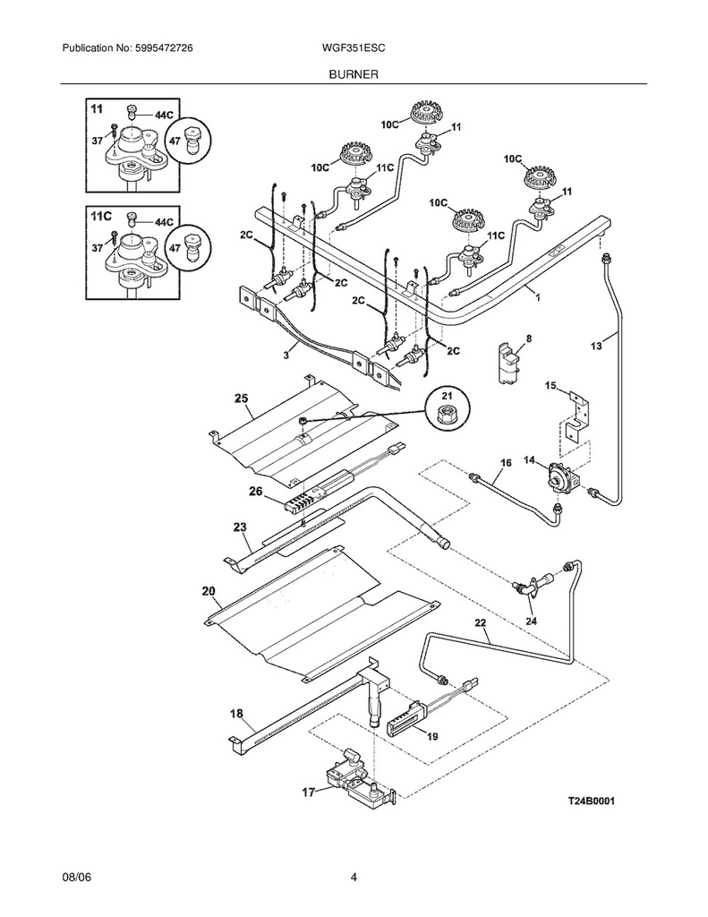 Frigidaire Range /Oven Rear Burner Igniter/Orifice Assembly - 316237704, Replaces: 316237701