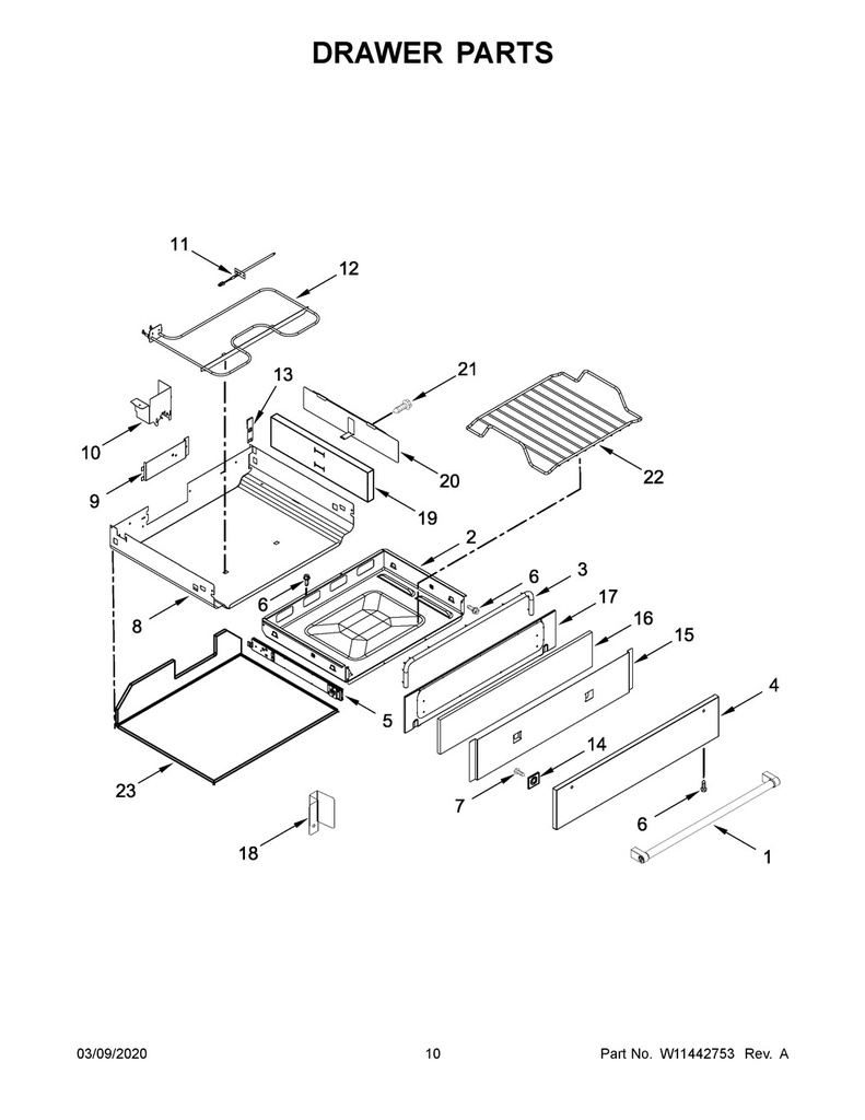 Whirlpool Range /Oven Drawer Panel (Stainless) - W10861216, Replaces: W10541954