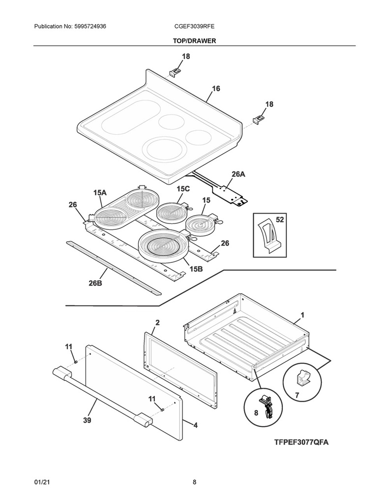 Frigidaire Range /Oven Front Drawer Glide - 5304490938, Replaces: 316407300
