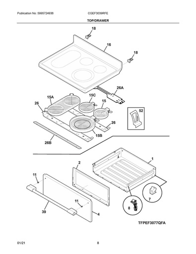 Frigidaire Range /Oven Front Drawer Glide - 5304490938, Replaces: 316407300