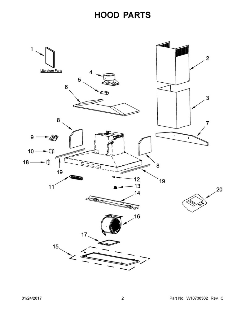 Whirlpool Range Hood Range Hood Vent Chimney - WPW10291599