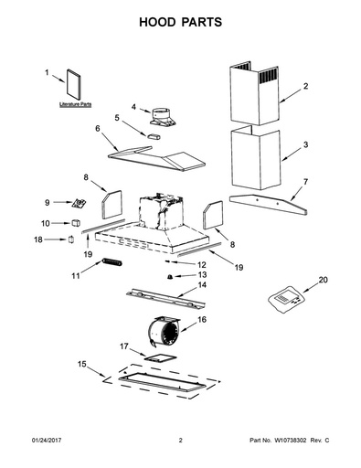 Whirlpool Range Hood Range Hood Vent Chimney - WPW10291599