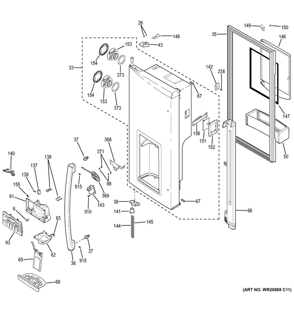 GE Refrigerator Refrigerator French Door Gasket With Flap, Grey - WR01L02134