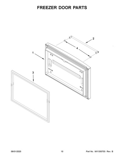 Whirlpool Refrigerator Freezer Door Gasket (Gray) - W10443316, Replaces: W10180623