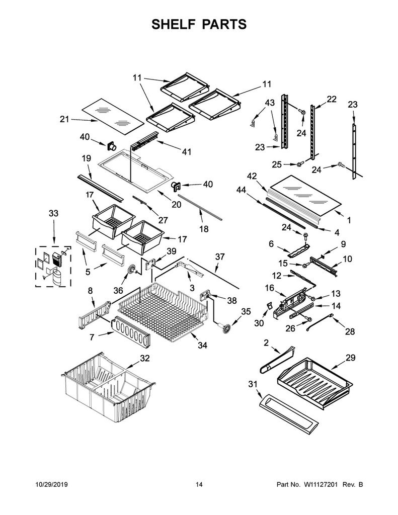 Whirlpool Refrigerator Drawer Slide Rail End Cap Kit - W11197396, Replaces: 13047701