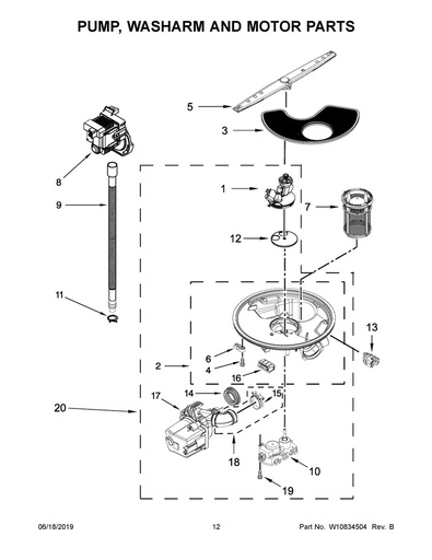Whirlpool Dishwasher Pump & Motor - W10902307, Replaces: W10733484