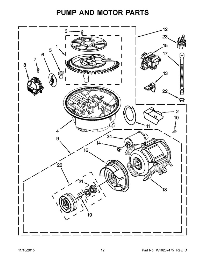 Whirlpool Dishwasher Circulation Pump Motor - W10200940, Replaces: W10226459