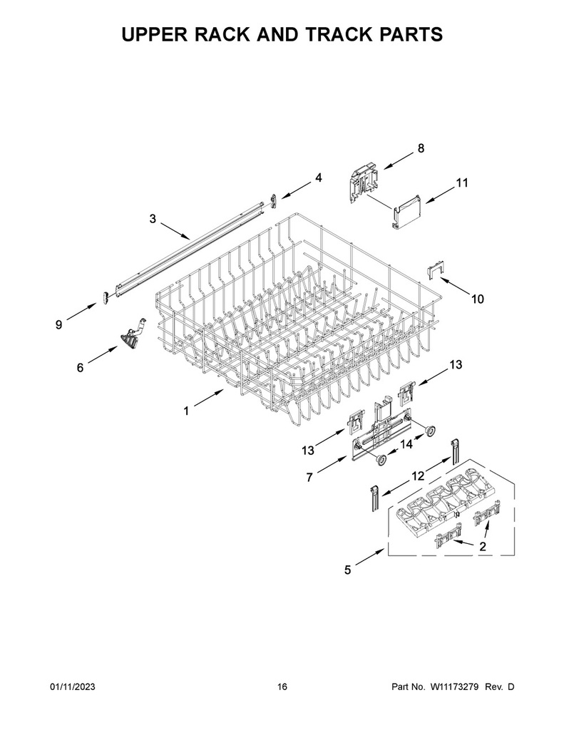 Whirlpool Dishwasher Upper Dishrack Support Rail - WP3385089, Replaces: 3385089