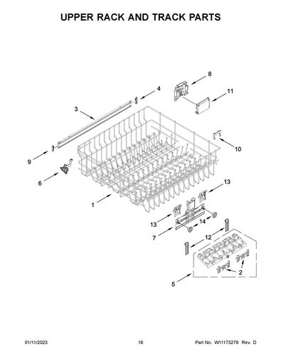 Whirlpool Dishwasher Upper Dishrack Support Rail - WP3385089, Replaces: 3385089