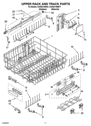 Whirlpool Dishwasher Upper Rack Track Kit - W10404344, Replaces: 8270130