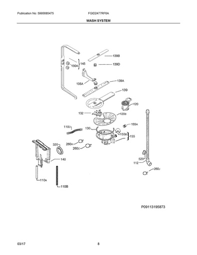 Frigidaire Dishwasher Center Spray Arm - 808321102