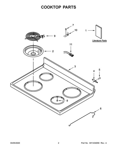 Whirlpool Range /Oven Range Main Cooktop, White - 8195532