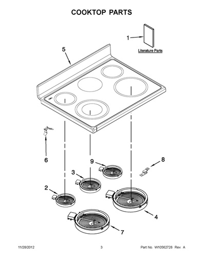 Whirlpool Range /Oven Main Glass Cooktop (Black) - W10336332, Replaces: W10299101