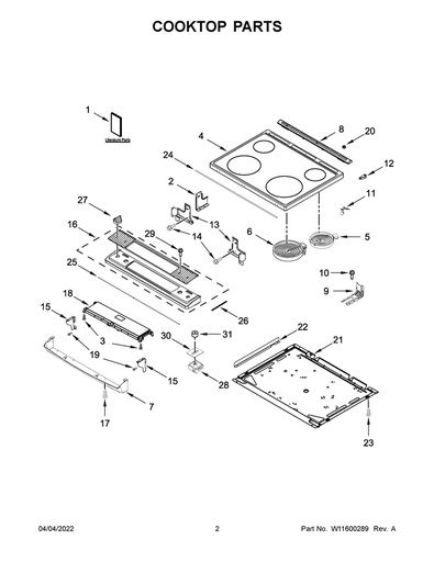 Whirlpool Range /Oven Cooktop Assembly (Black) - W11541089, Replaces: W11523804