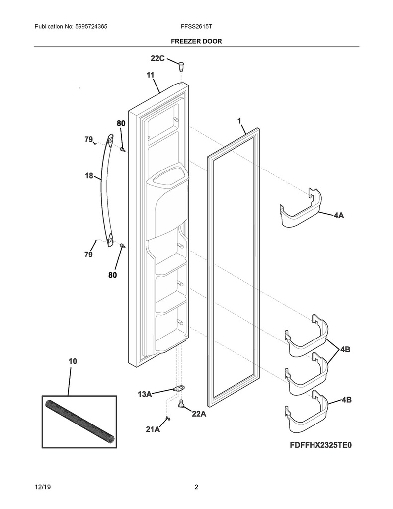 Frigidaire Refrigerator Freezer Lower Door Shelf Bin - 240351601, Replaces: 240351607
