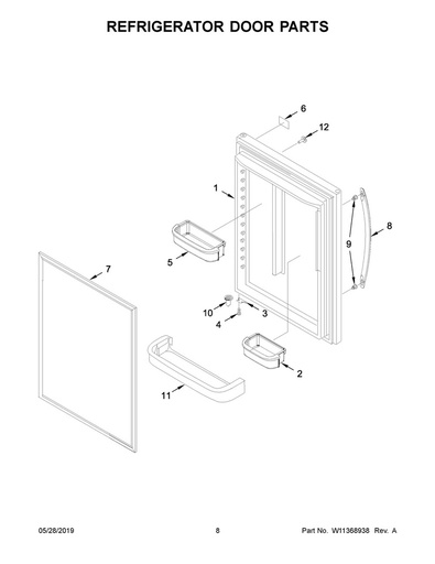 Whirlpool Refrigerator Fresh Food Door Gasket (White) - WPW10443309, Replaces: 12683801W