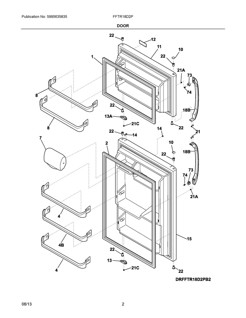 Frigidaire Refrigerator Freezer Door Gasket - 241872503, Replaces: 240370905