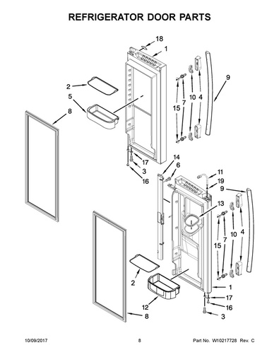 Whirlpool Refrigerator Door Handle (White) - WPW10222984K, Replaces: W10157427