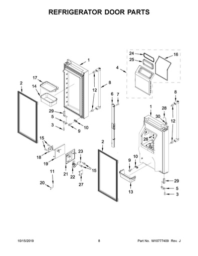 Whirlpool Refrigerator Refrigerator Door Assembly, Right, Stainless - W10815687