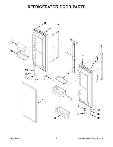 Whirlpool Refrigerator Refrigerator Door Assembly, Right, Stainless - 13107855SQ