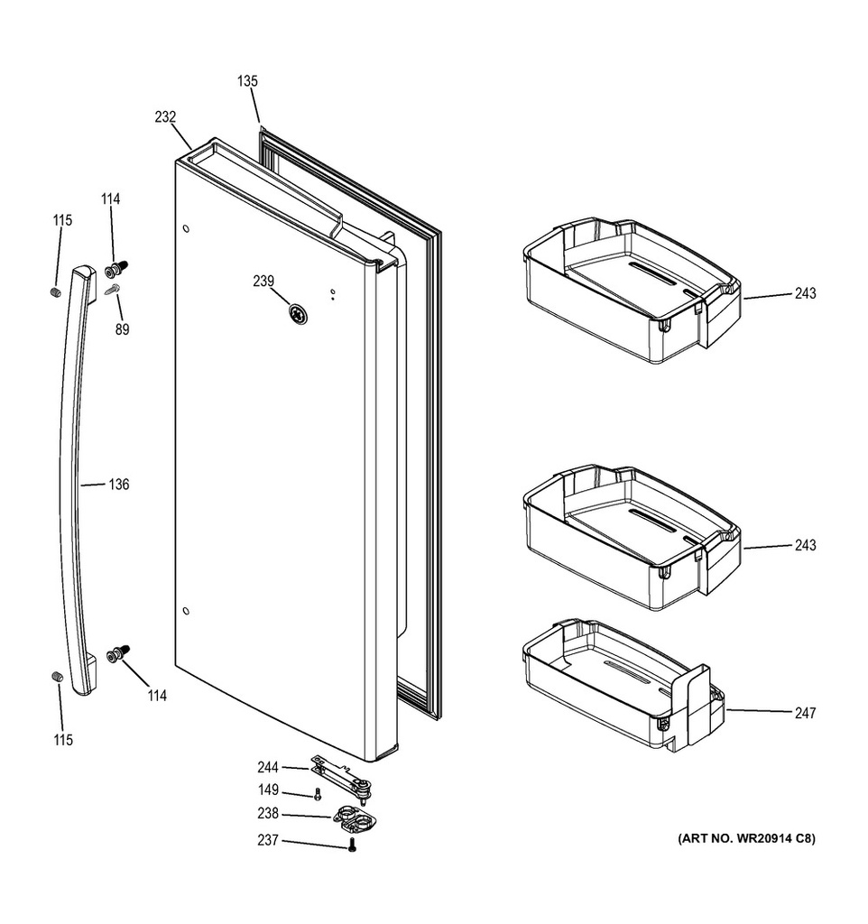 GE Refrigerator Refrigerator Door, Stainless Steel, Right Hand - WG03L05829