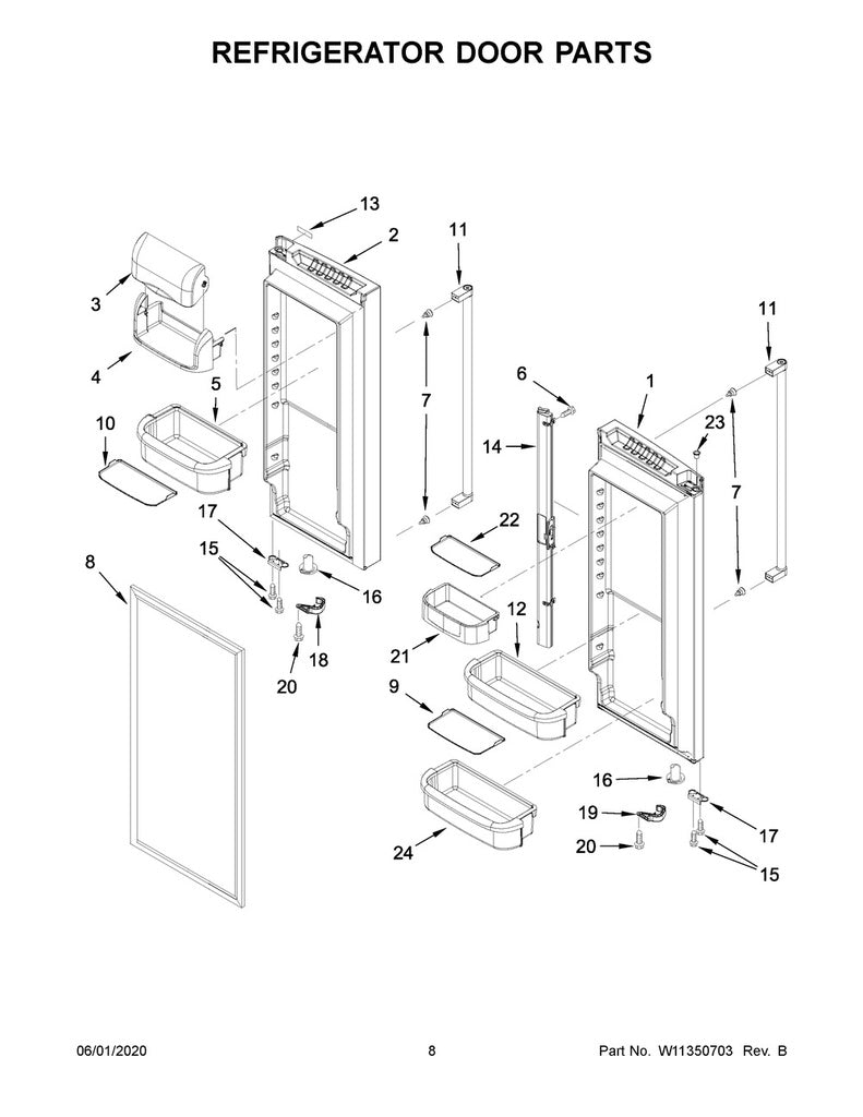 Whirlpool Refrigerator Refrigerator Door Left, Stainless - 13107886SQ