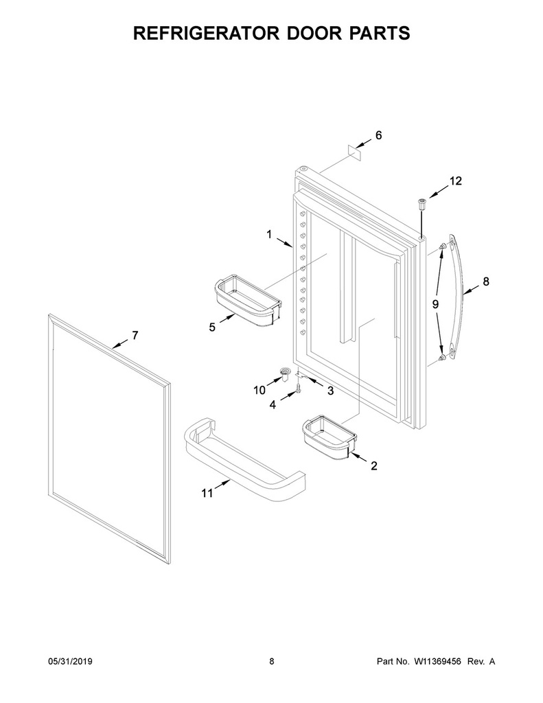 Whirlpool Refrigerator Refrigerator Door Assembly, Right Hand, Stainless - 13107539SQ