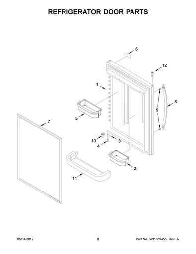 Whirlpool Refrigerator Refrigerator Door Assembly, Right Hand, Stainless - 13107539SQ