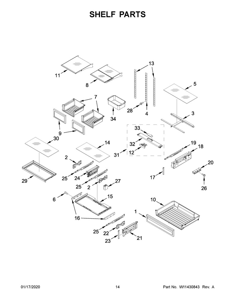 Whirlpool Refrigerator Drawer Front - W11094883, Replaces: W10789490