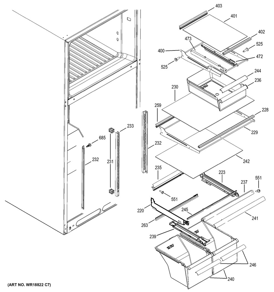 GE Refrigerator Refrigerator Crisper Drawer Slide Rail, Left Hand - WG03L01628