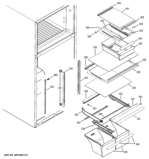 GE Refrigerator Refrigerator Crisper Drawer Slide Rail, Left Hand - WG03L01628