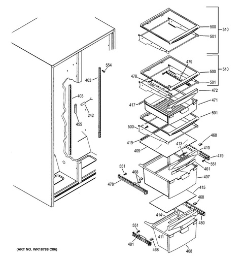 GE Refrigerator Refrigerator Crisper Drawer Slide Rail, Right Hand - WR01F03335
