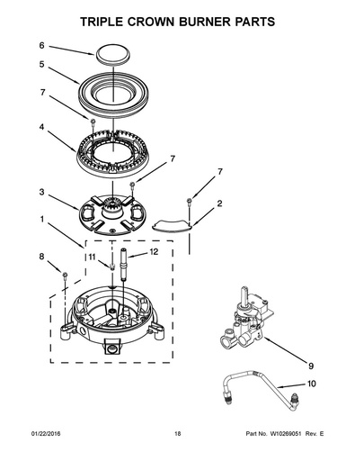 Whirlpool Range /Oven Gas Burner Assembly - WP9761639, Replaces: 9761639