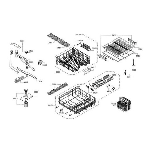 Bosch Dishwasher Lower Dishrack - 20003053, Replaces: 00680380
