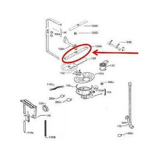 Frigidaire Dishwasher Center Spray Arm - A05814602, Replaces: A05814601