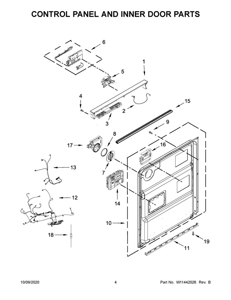 Whirlpool Dishwasher Console Assembly (Black, No Electronics) - W11413963, Replaces: W11109120