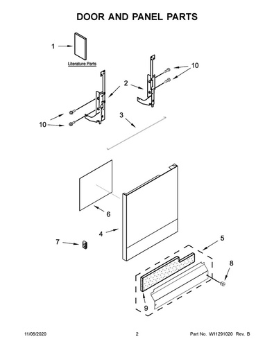Whirlpool Dishwasher Exterior Door Panel (Stainless) - WPW10274902, Replaces: W10274901