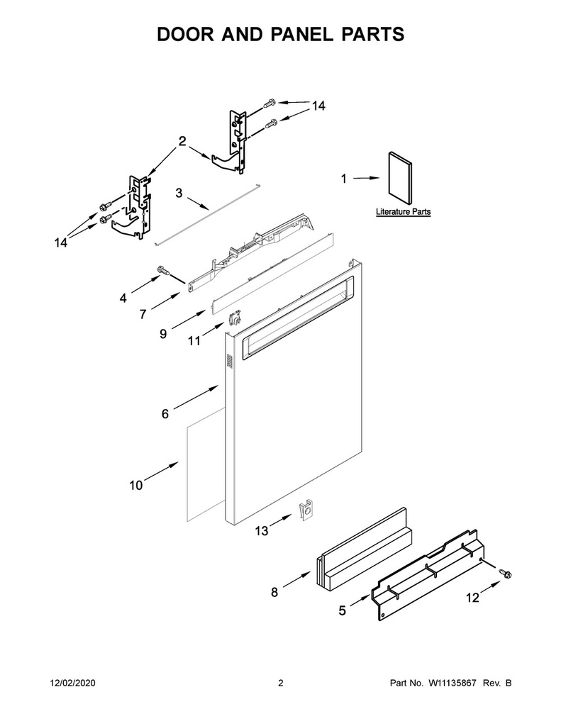Whirlpool Dishwasher Front Door Panel (Stainless) - W11157407, Replaces: W11024140